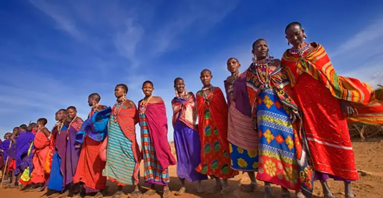 Maasai community members in red and blue shukas
